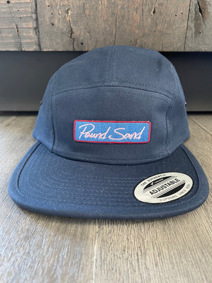5 Panel Navy Hat with Blue Script Logo